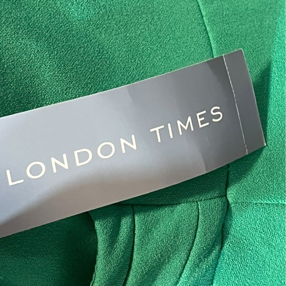 NWT London Times Cap Sleeve V-neck Green w/Ruffle Faux Wrap Skirt Dress- 6 - Picture 8 of 10